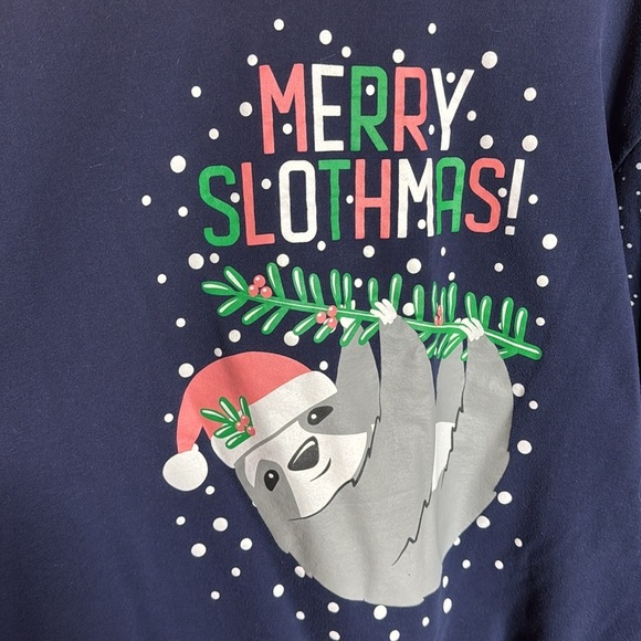 Happy Holidays Merry Slothmas Christmas Navy Blue Sweatshirt Size 2XL - Picture 3 of 6